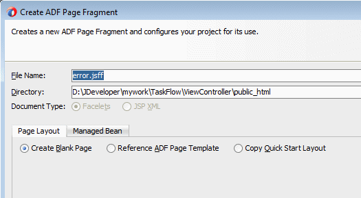 This screenshot shows the dialog with the name of the view highlighted and the default create blank page option selected