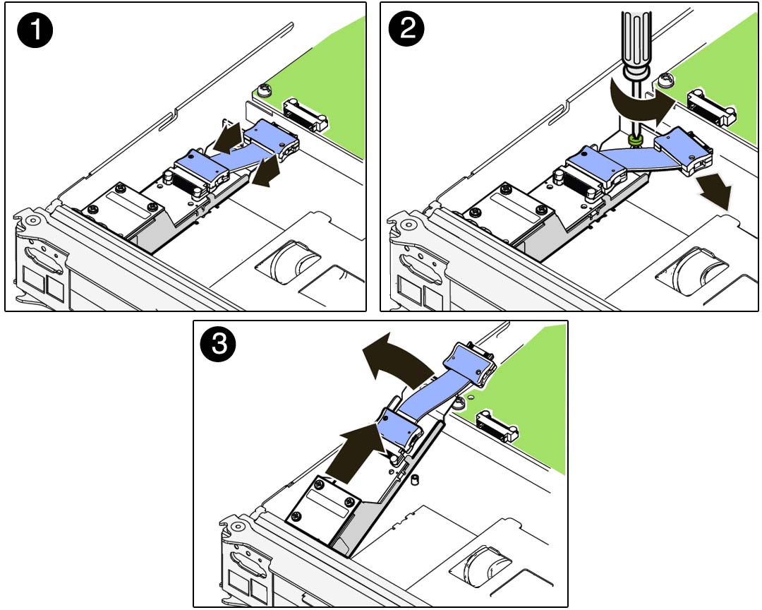 image:Graphic showing how to disconnect the front I/O assembly                             cables.
