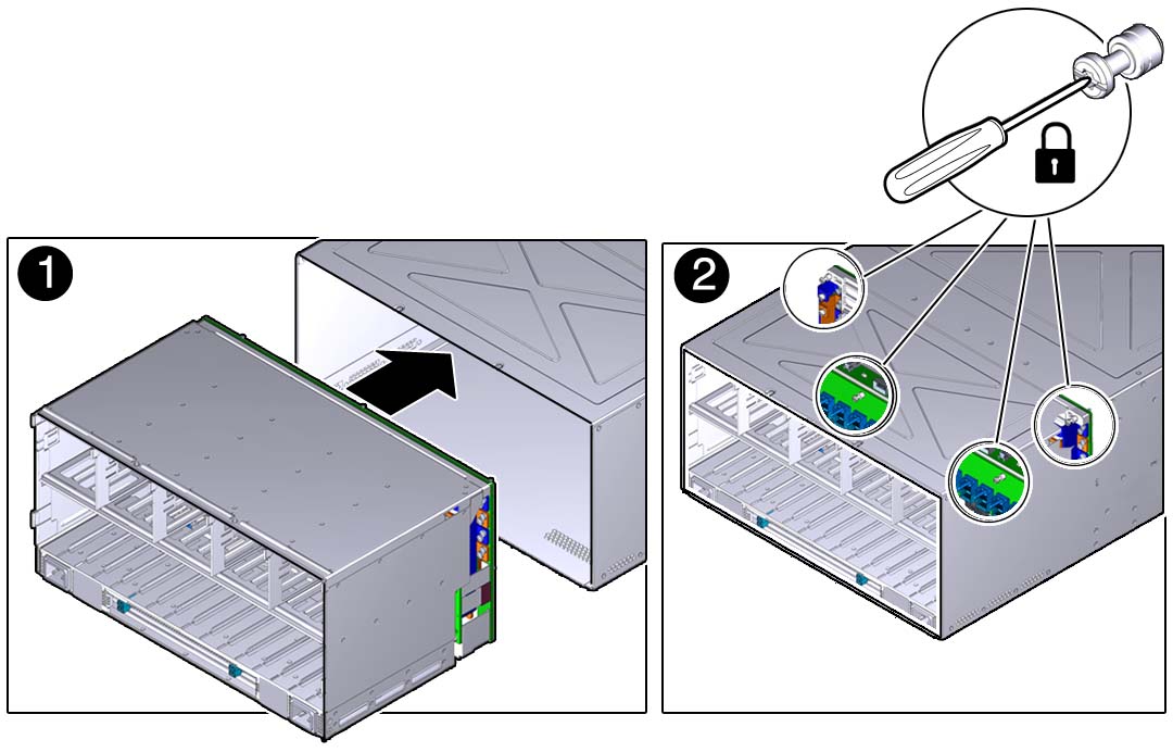 image:Graphic showing how to install the rear chassis                             subassembly.