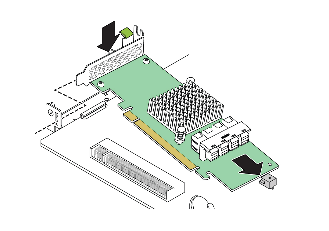 image:Illustration showing how to install the NVMe switch                                 card