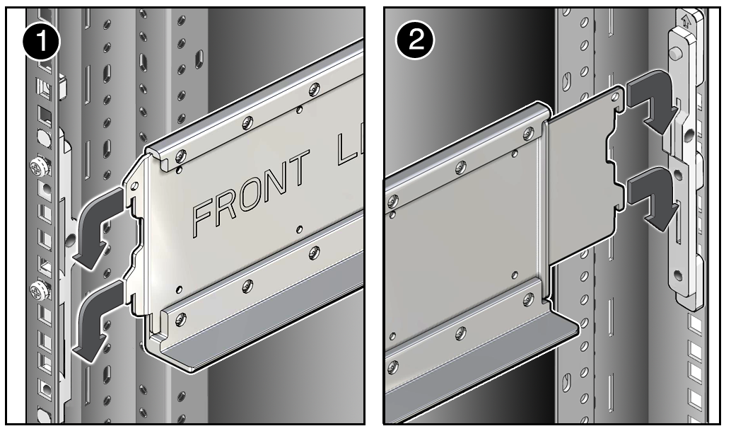 image:Figure showing how to install the rack shelf into the                                     adapter brackets.