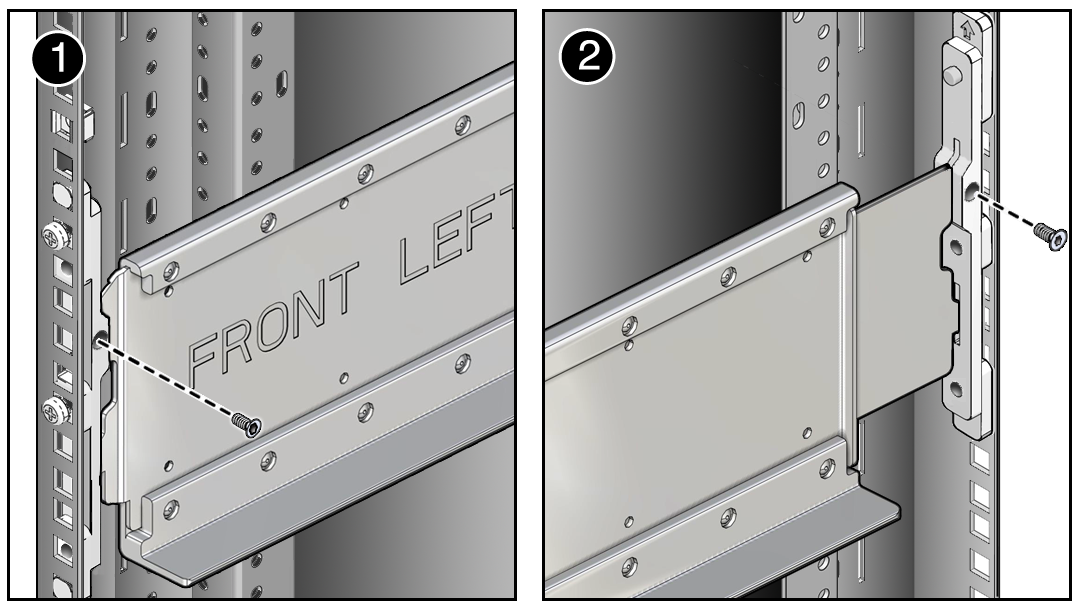 image:Figure showing how to secure the slide rails to the                                     brackets using locking screws.