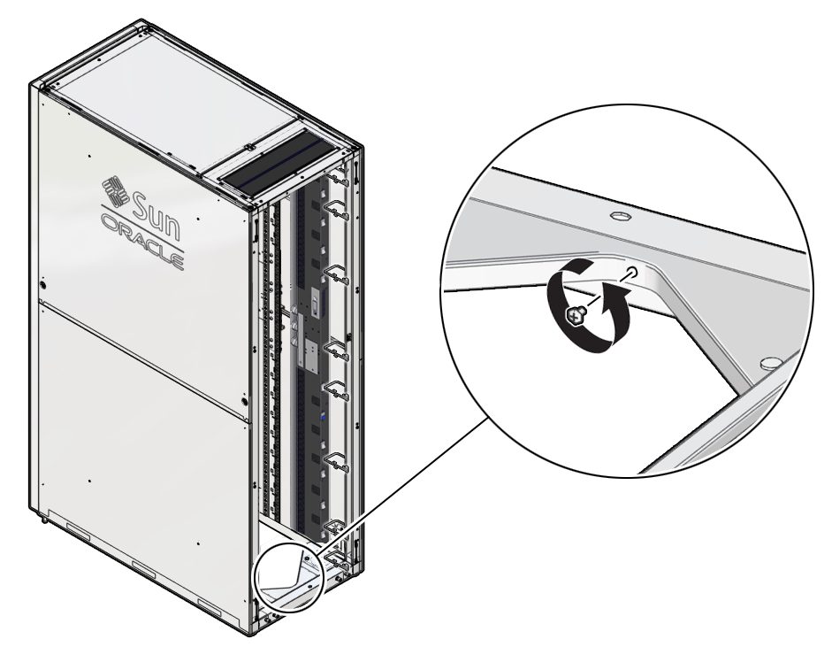 image:Figure shows the ground attachment point inside the                                         Oracle Rack Cabinet 1242 rack.