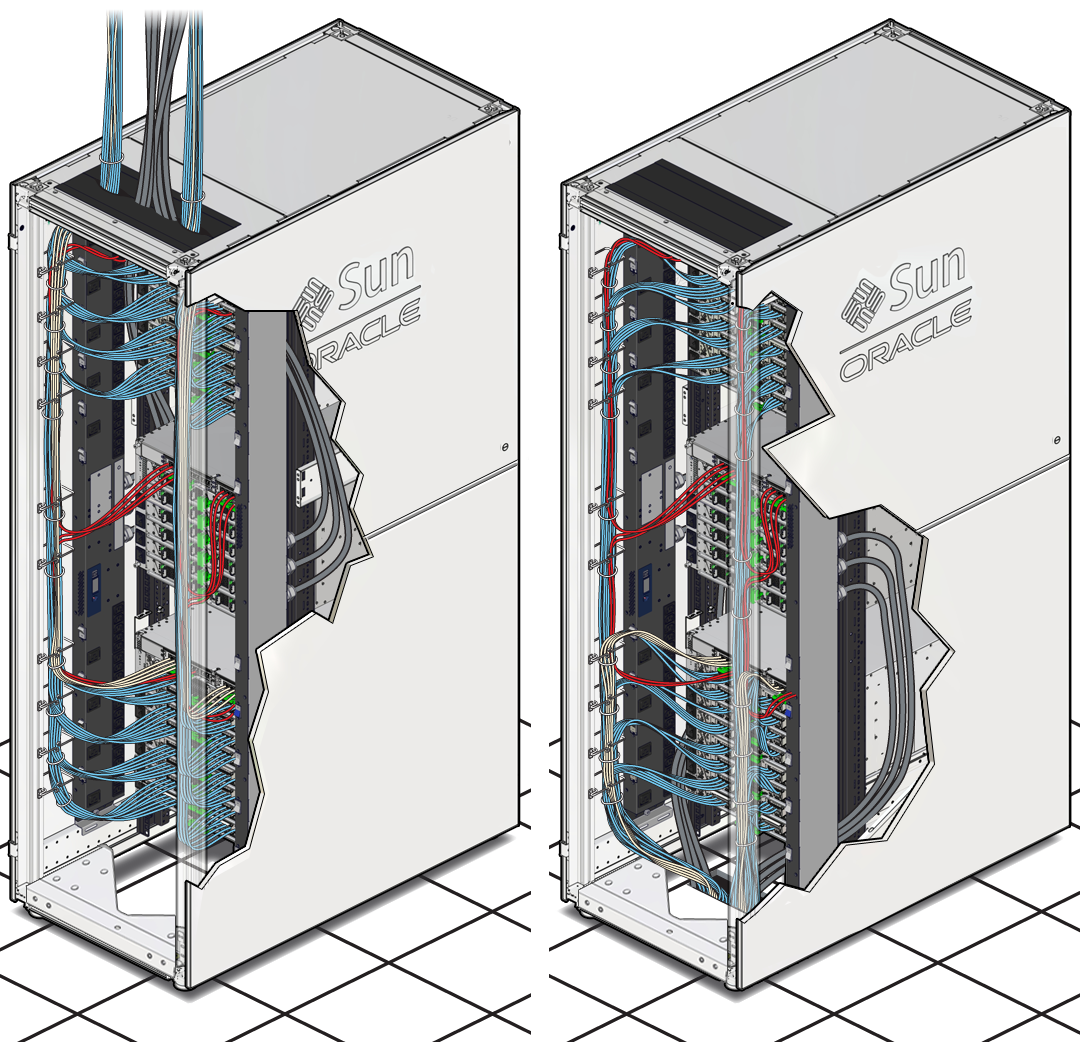 image:Figure showing examples of routing the PDU power cords and data                         cables.