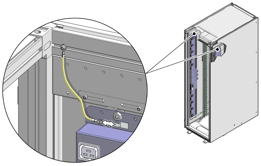 image:Illustration that shows the location of the PDU ground                                     strap connected.