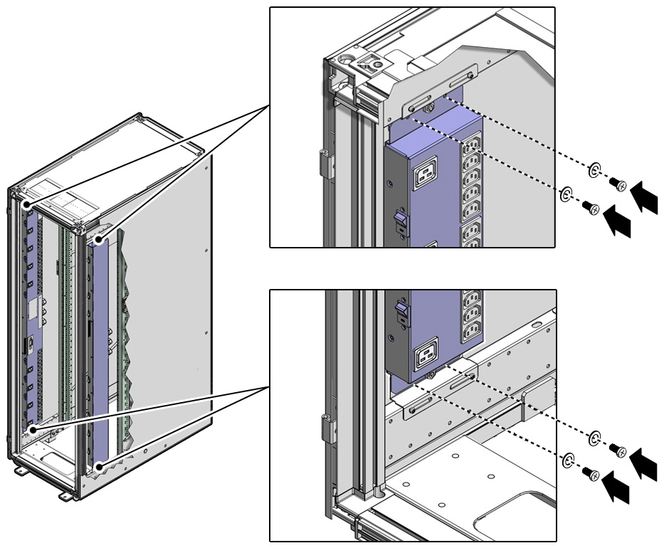 image:Illustration that shows where to install the shipping                                     screws, if needed.