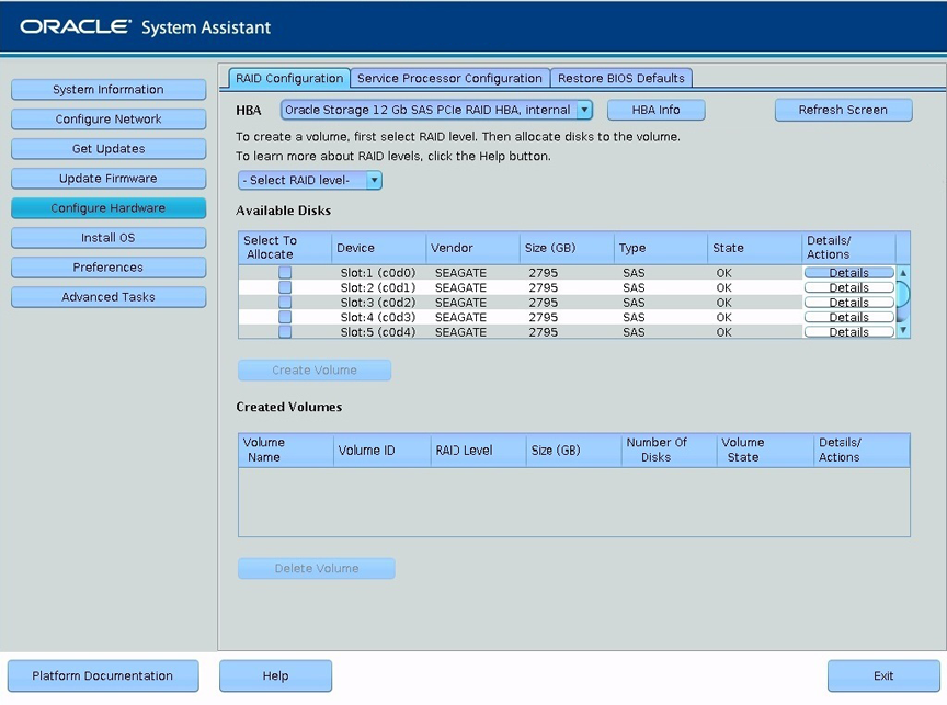 image:A screen capture showing the RAID Configuration screen.