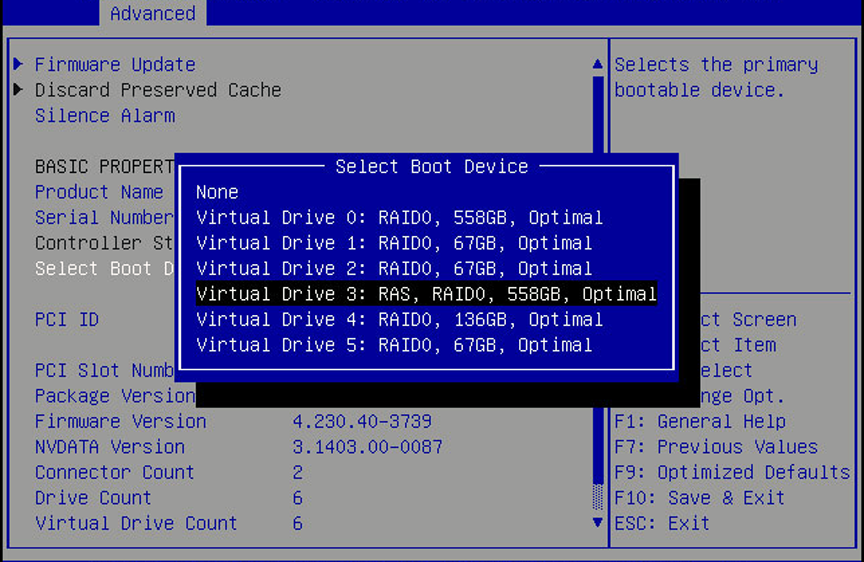 image:A screen capture of the Select Boot Device screen.