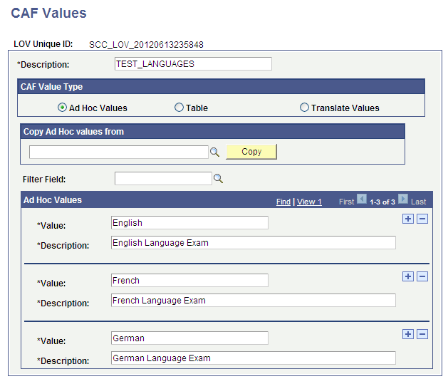 CAF (Common Attribute Framework) Values - LOV Definition page (Ad Hoc list of values)