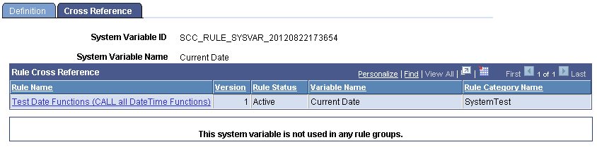 Define System Variables Cross Reference page