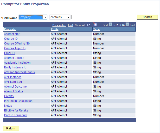 Example of Entity Properties for Academic Item Attempt