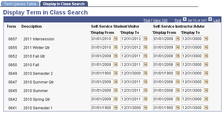 Display in Class Search page