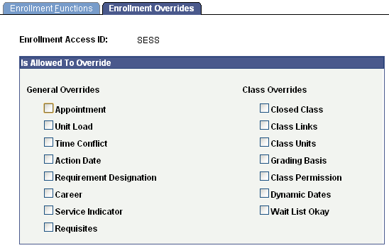 Enrollment Overrides page
