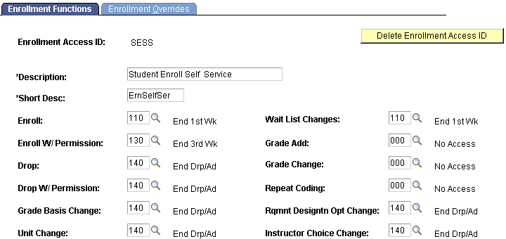 Enrollment Functions page