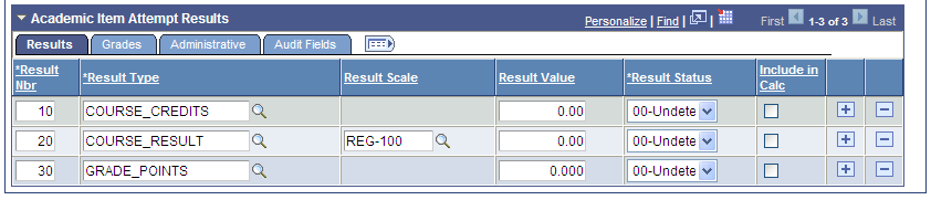 APT (Academic Progress Tracker) Items page: Results tab