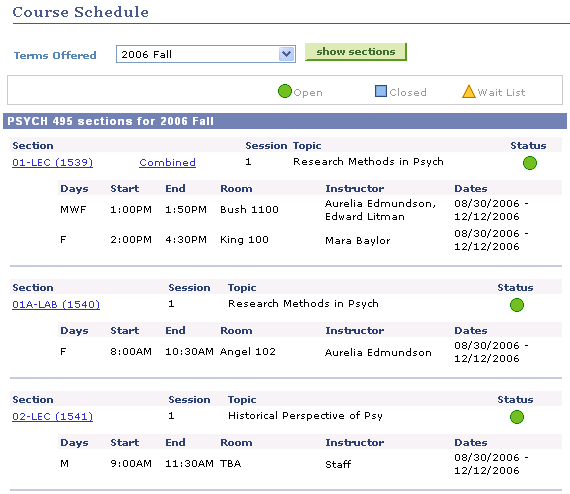 Course Schedule page