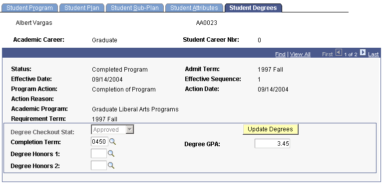 Student Degrees page