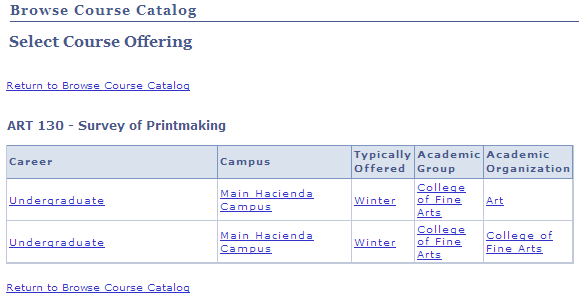 Browse Course Catalog - Select Course Offering page