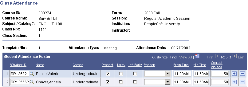 Class Attendance page