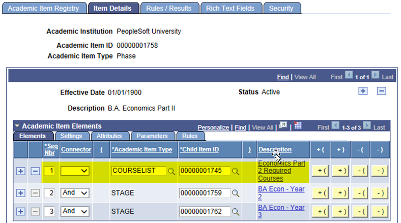 Item Details page: example for assigning term values to courses