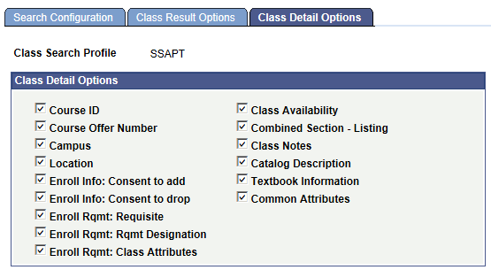 Class Detail Options page