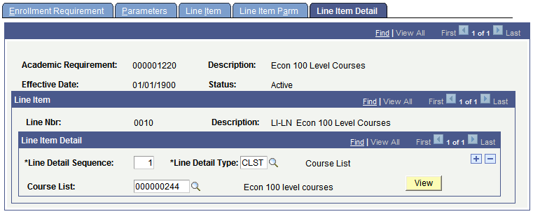 Line Item Detail page (when the line type is Course Requirement)