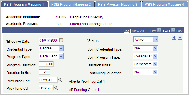 PSIS (Postsecondary Student Information System) Program Mapping 1 page