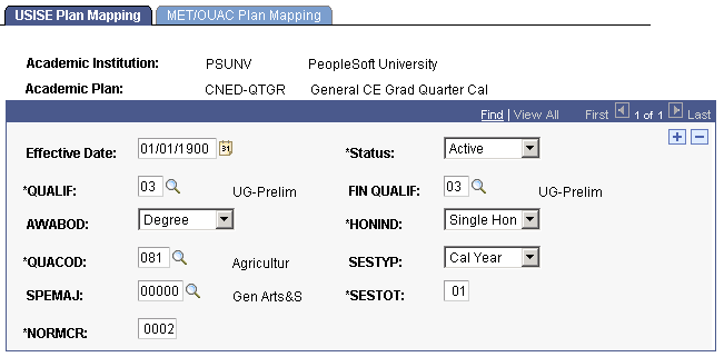 USISE (University Student Information System Enrollment) Plan Mapping page