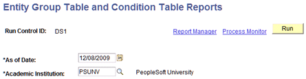 Entity Group Table and Condition Table Reports page
