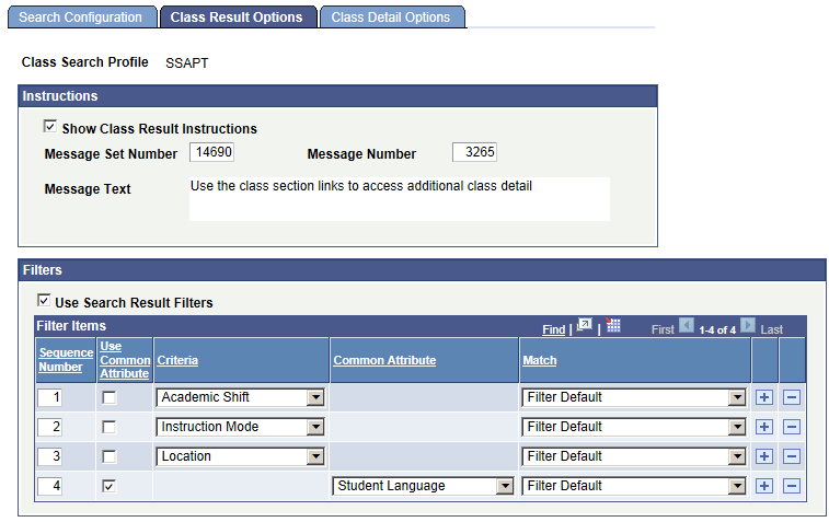 Class Result Options page