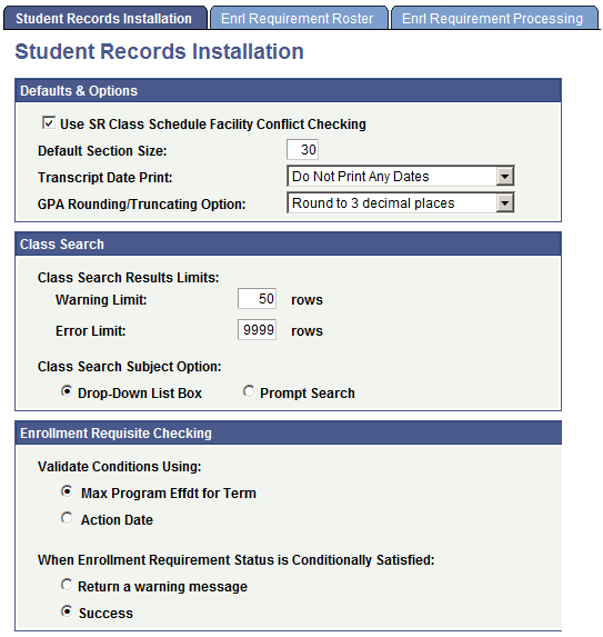 Student Records Installation page