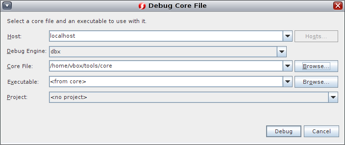 image:Debug Core file dialog box