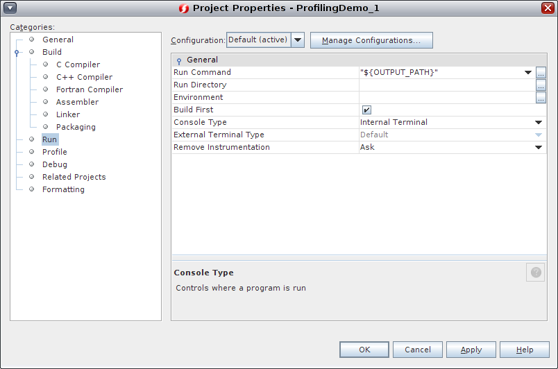 image:Profile tab of Project Properties dialog box for                                 ProfilingDemo_1.