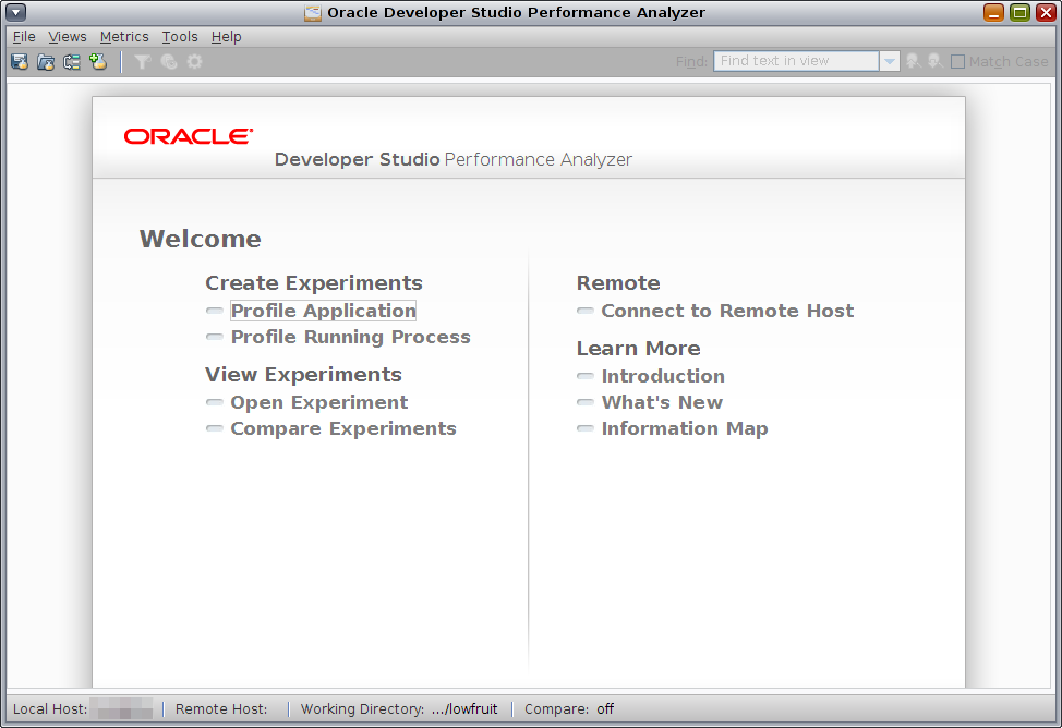 image:Welcome page of Performance Analyzer