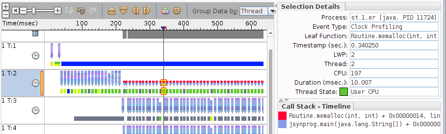 image:Zoomed in Timeline view to see three data bars in a row