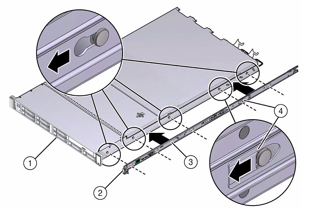 image:Figure of mounting bracket aligned with server chassis locating                             pins