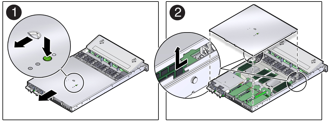 image:Figure showing how to remove the server top cover.