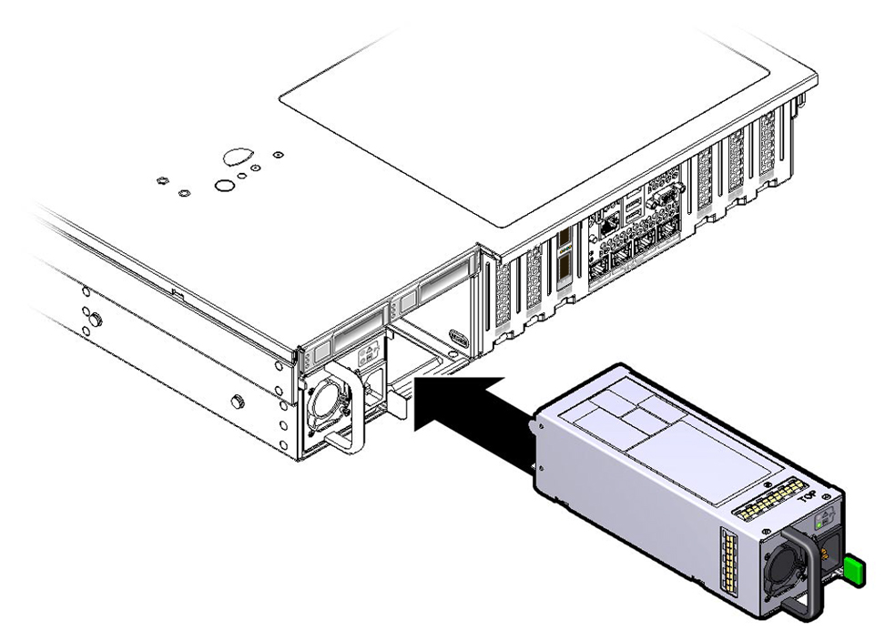 image:Figure showing a power supply being installed into the chassis.