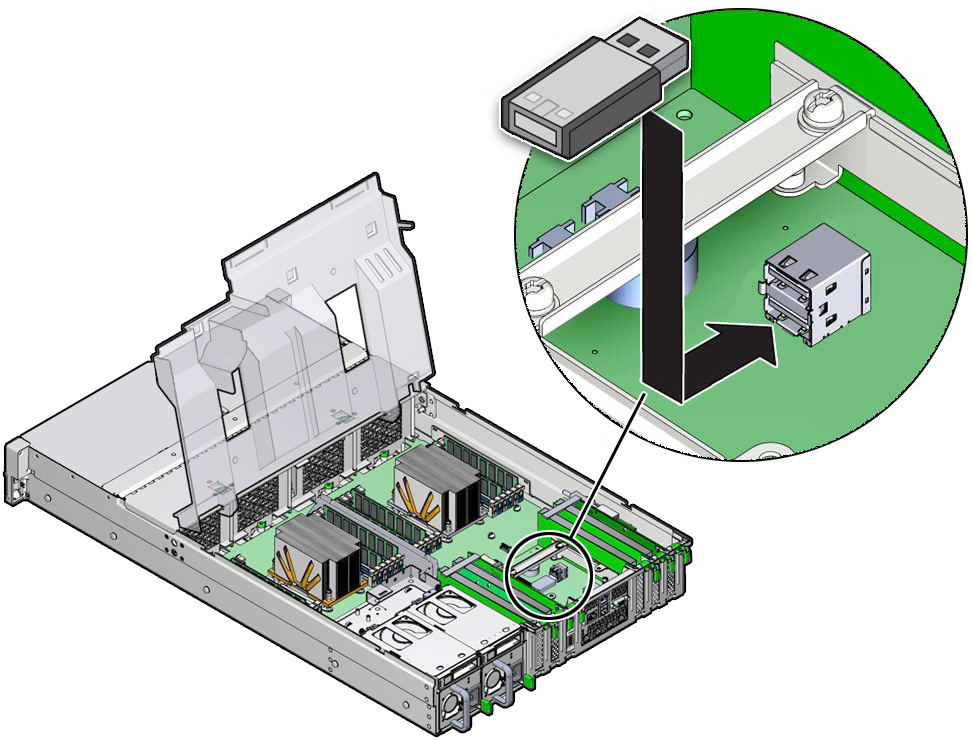 image:Figure showing the USB flash drive being installed in the server.