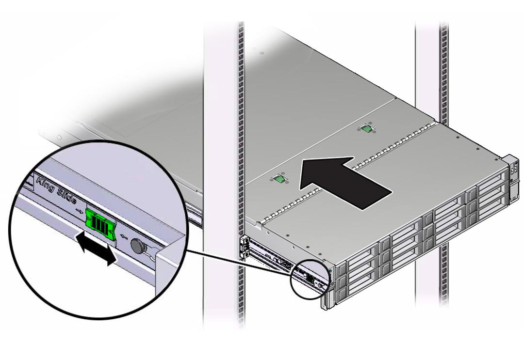 image:Figure showing the location of the release tabs on the slide-rails.