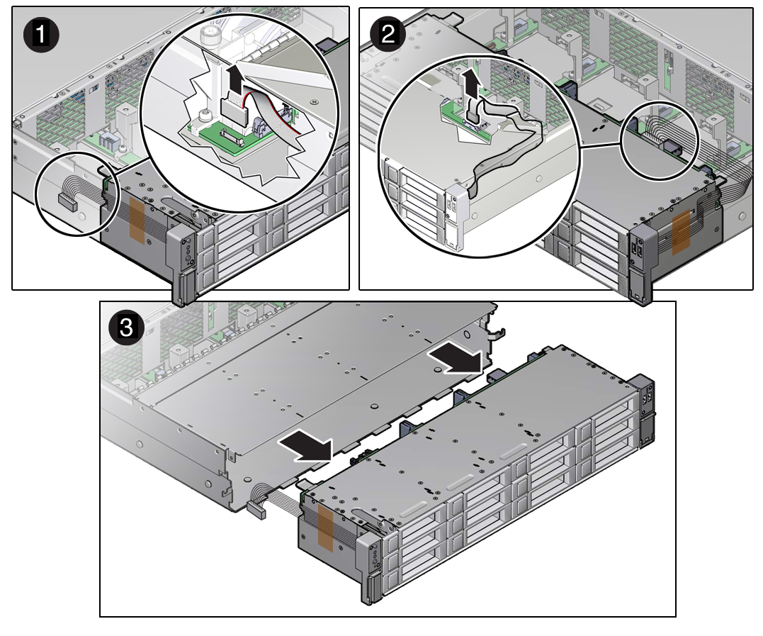 image:Figure showing the removal of the disk cage assembly from the server chassis.