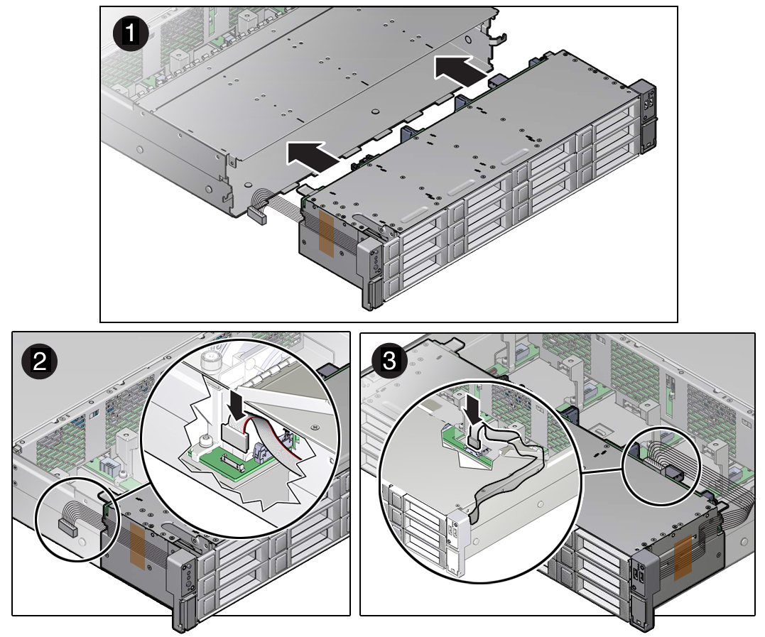 image:Figure showing the installation of the disk cage assembly in the server chassis.
