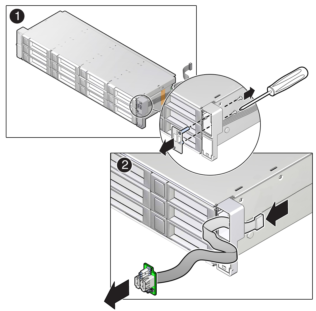image:Figure showing the removal of the right LED/USB indicator module.