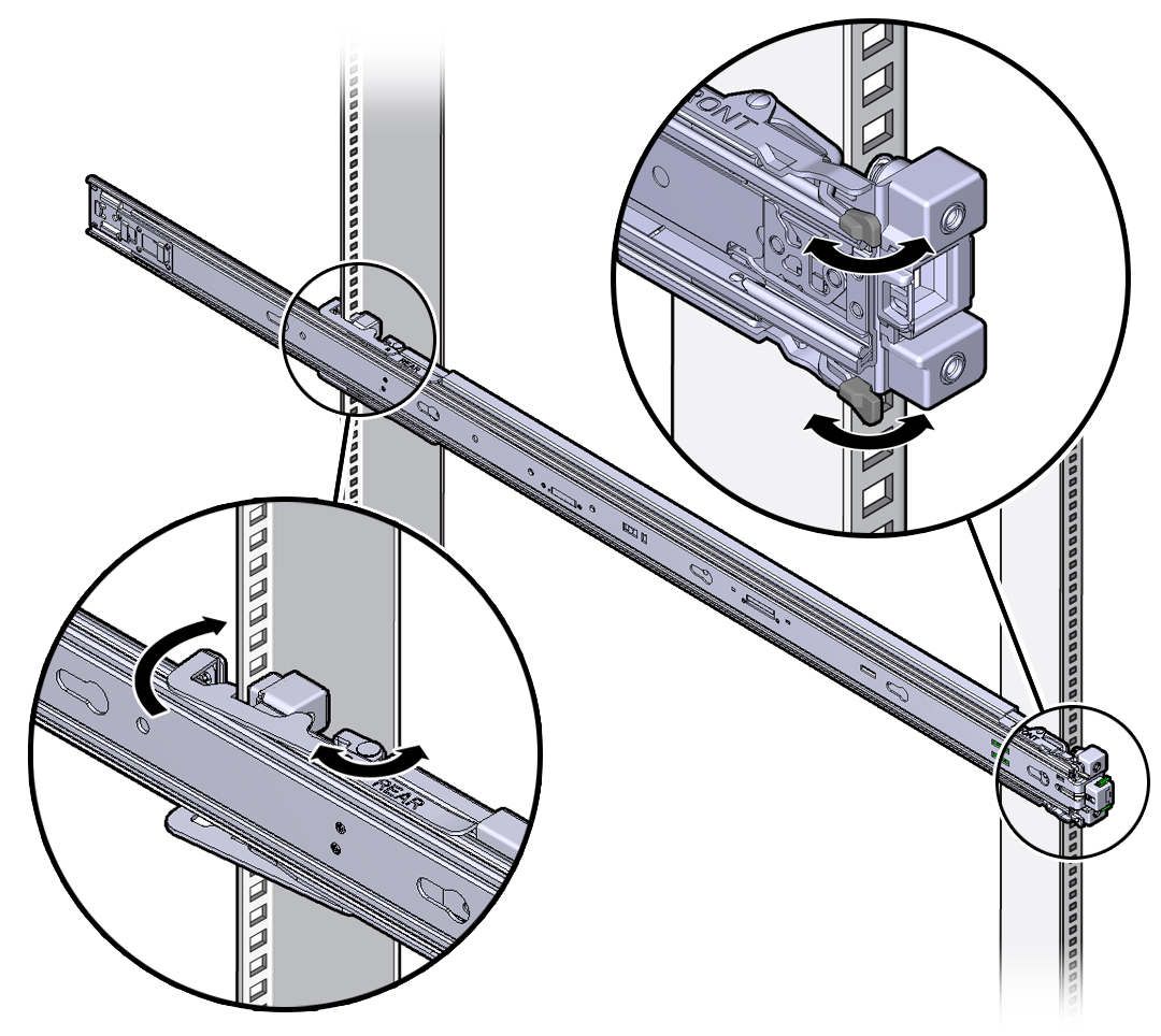 image:スライドレール構成部品とラックの位置合わせの様子を示す図。