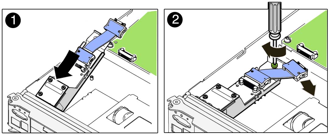 image:正面 I/O アセンブリの取り付け方法を示す図。