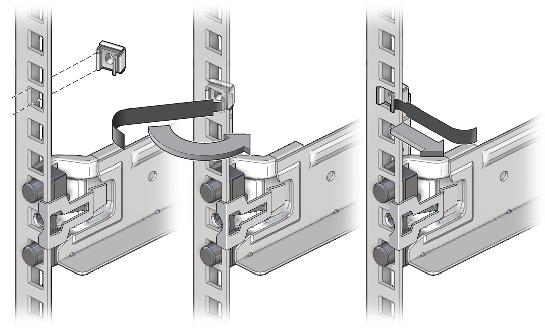 image:The illustration shows using the cage nut installation                                     tool.