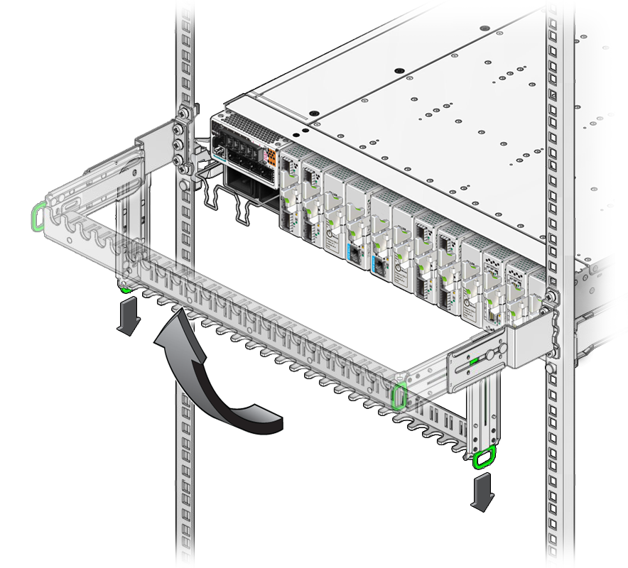 image:The illustration shows swinging the cable management comb                             up.