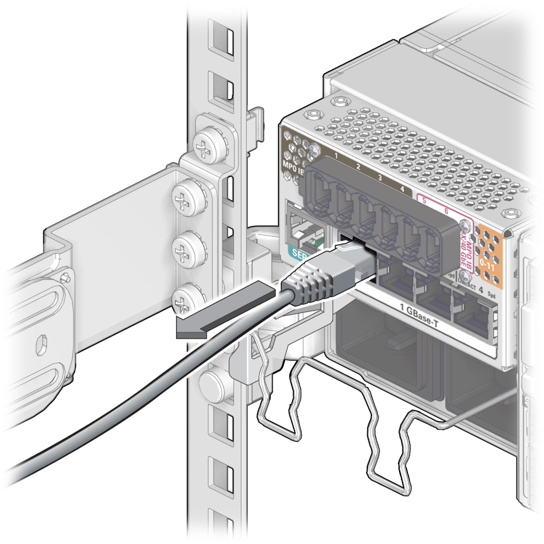 image:The illustration shows removing the RJ-45 cable from the                                     switch's 1GBASE-T port.