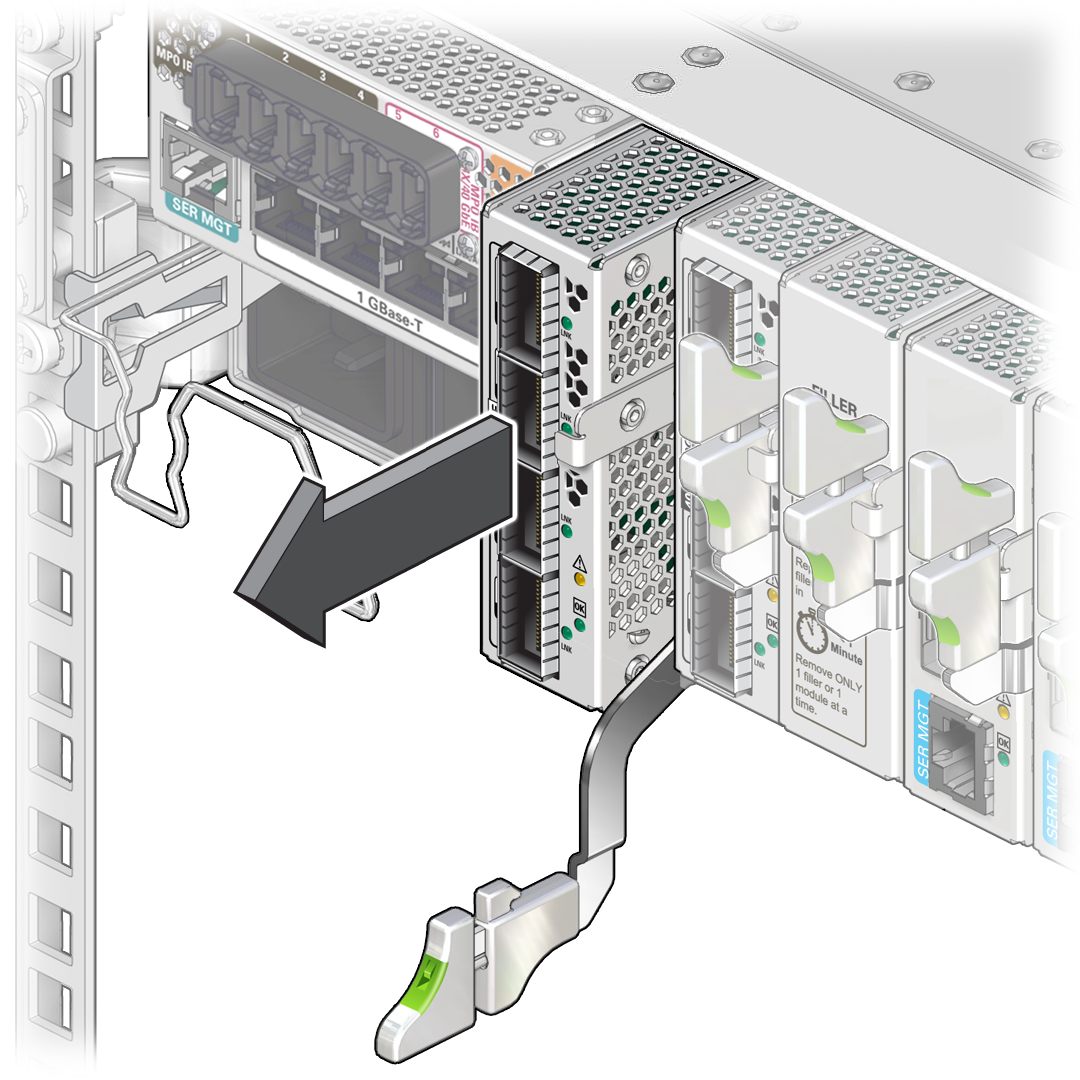 image:Figure showing how to remove an I/O module from the                             chassis.