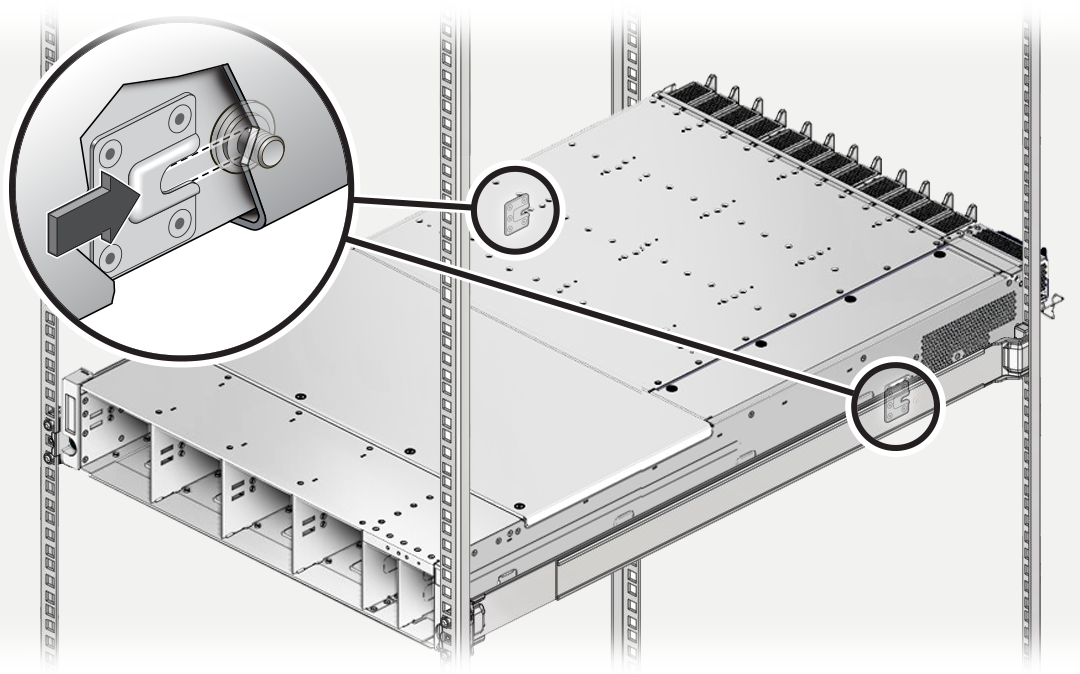 image:Figure showing how to secure the chassis in the slide                             rails.